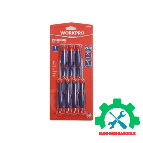 Bộ Tua vít 7 cái gồm các tua vít đầu hình hoa khế, đầu dẹt, thép hợp kim CR-V Workpro - WP200509 