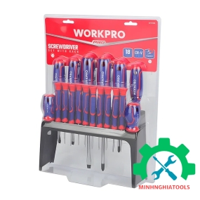Bộ Tua vít 18 cái gồm các tua vít đầu hình hoa khế, đầu dẹt, đầu sao, thép hợp kim CR-V Workpro - WP200506 