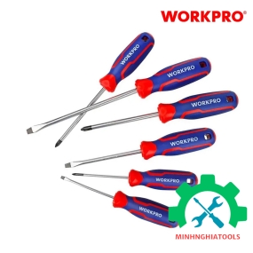 Bộ Tua vít 6 cái gồm ( 3 cái đầu hình hoa khế, 3 cái đầu dẹt), thép hợp kim CR-V Workpro - WP200504 