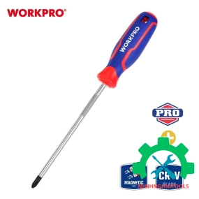 Tua vít đầu hoa thị, tay cầm bọc nhựa cao su 3 màu, chống trơn trượt kích thước PH3x200mm, thép hợp kim CR-V Workpro - WP221033 