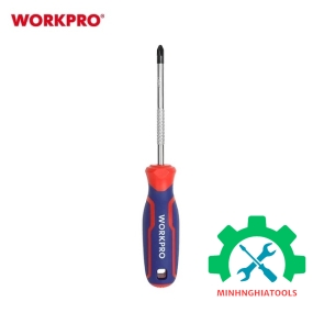 Tua vít đầu hoa thị, tay cầm bọc nhựa cao su 3 màu, chống trơn trượt kích thước PH2x100mm, thép hợp kim CR-V Workpro - WP221029