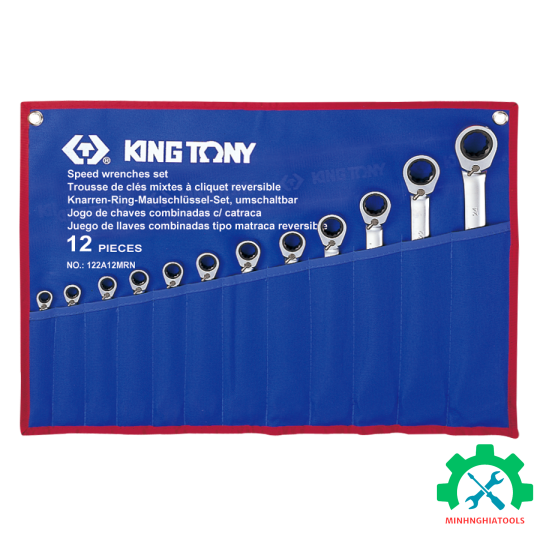 Bộ cờ lê vòng miệng tự động 12 cái hệ mét Kingtony 12212MRN, từ 8-24mm