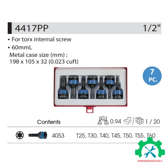 Bộ tuýp đen mũi sao 1/2" 7 chi tiết Kingtony 4417PP 