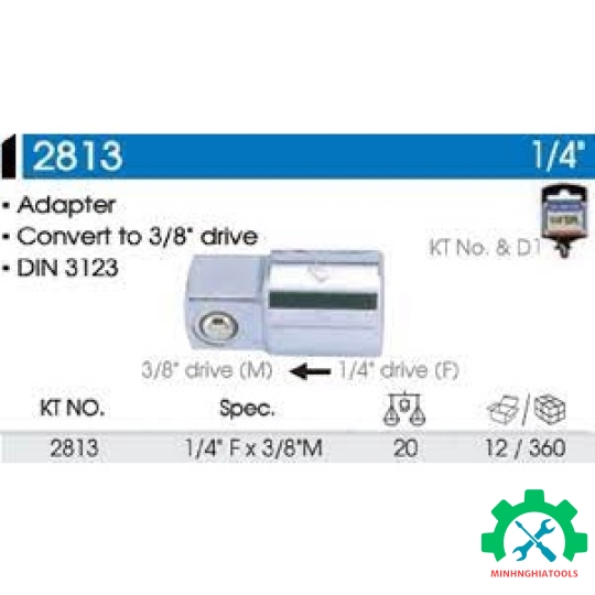 Đầu chuyển 1/4" sang 3/8" Kingtony 2813 màu trắng, Thép CR-V