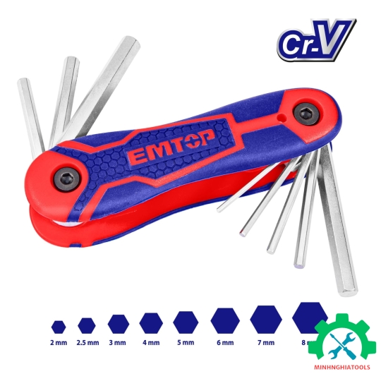 Bộ lục giác xếp 8 chi tiết EMTOP EHKY4081 loại 6 cạnh 2-8mm
