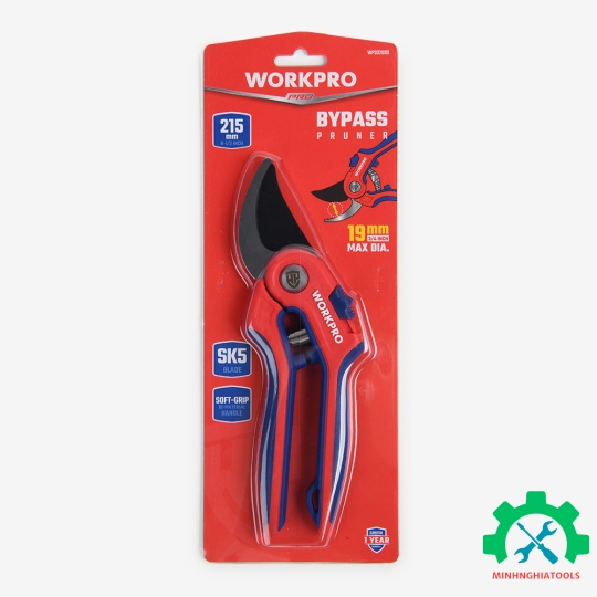 Kéo cắt tỉa cành, tay cầm nhựa, lưỡi dao SK5, 8 inches Workpro  WP332009