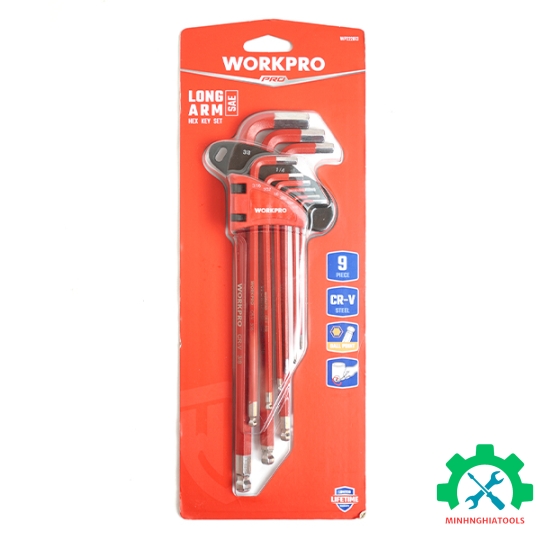 Bộ lục giác đầu bi kiểu chữ L, loại dài 9 cái hệ inch Workpro WP222013