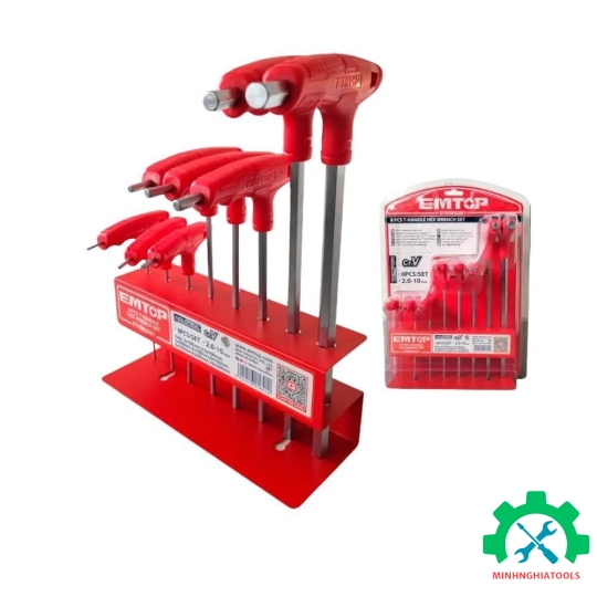 Bộ lục giác tay cầm chữ T 8 chi tiết ( kèm đế sắt ) EMTOP ETHW6061 loại 6 cạnh