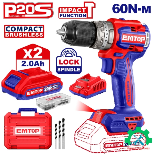 Máy khoan 3 chức năng dùng pin 20V Emtop ECIDL20602 