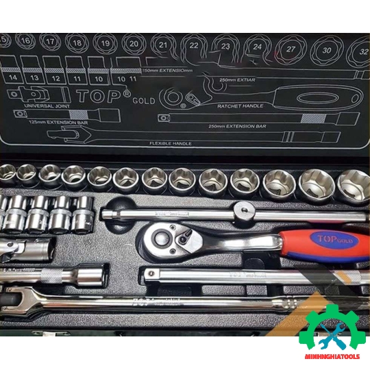 Bộ tuýp 1/2" loại 6 cạnh 24 chi tiết hệ mét TOP VNK-1224R