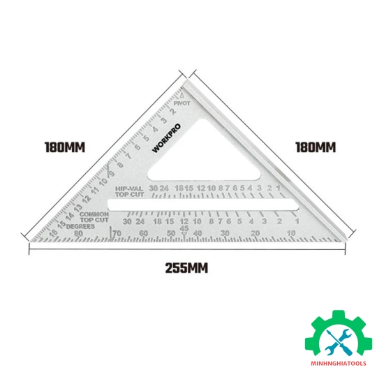 Thước đo góc vuông hình tam giác bằng nhôm, kích thước 180mm (7 inches) Workpro - WP264007 