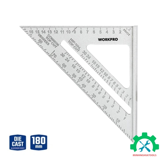 Thước đo góc vuông hình tam giác bằng nhôm, kích thước 180mm (7 inches) Workpro - WP264007 