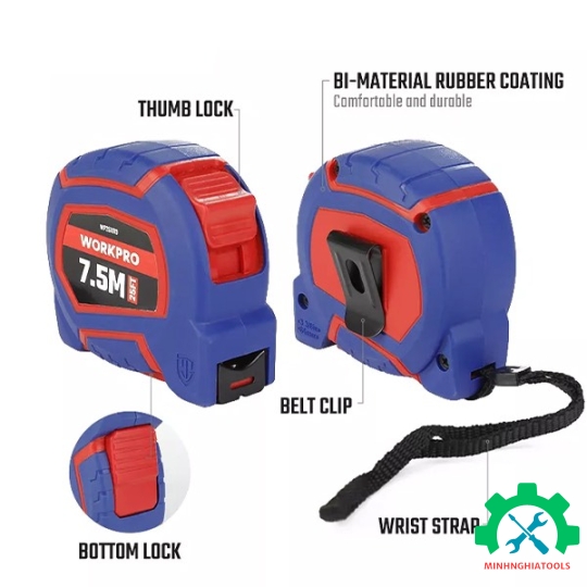 Thước cuộn tráng nylon, kích thước 7.5Mx25mm Workpro - WP261010 