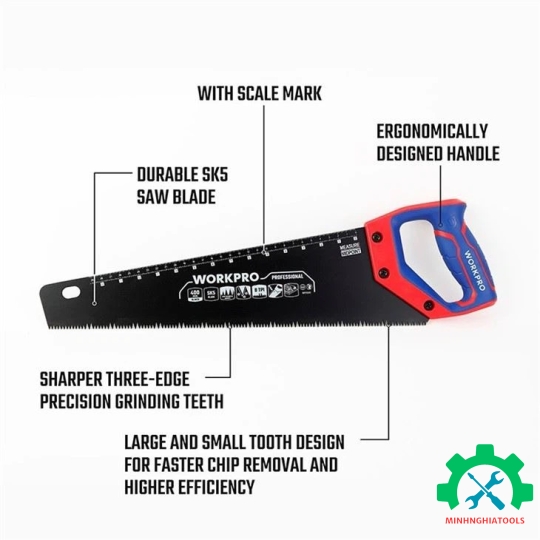 Cưa tay, lưỡi cưa bằng thép SK5, kích thước 400mm (16 inches) Workpro - WP215013 