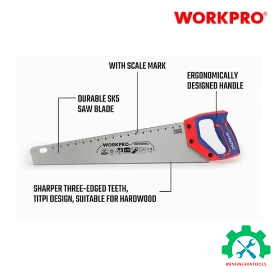 Cưa tay, lưỡi cưa bằng thép SK5, kích thước 550mm (22 inches) Workpro - WP215008 