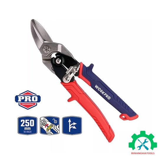 Kéo cắt tôn bằng thép mũi cong trái, thép rèn CR-MO 250mm (10inches) Workpro - WP214020 