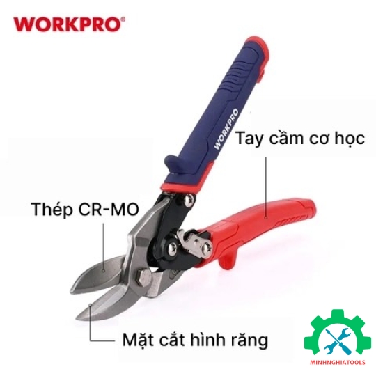 Kéo cắt tôn bằng thép mũi cong trái, thép rèn CR-MO 250mm (10inches) Workpro - WP214020 