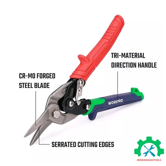 Kéo cắt tôn bằng thép mũi cong phải, thép rèn CR-MO 250mm (10inches) Workpro - WP214019 