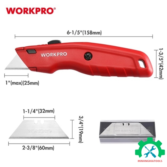 Dao tiện ích có lưỡi cắt bằng nhôm, có thể thay đổi lưỡi dao nhanh chóng Workpro - WP213017 