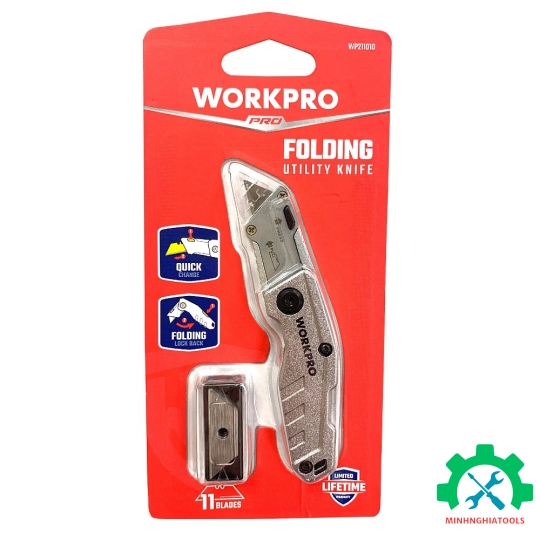 Dao tiện ích mini có lưỡi cắt gấp gọn, cán cầm bẳng nhựa, mở nhanh Workpro - WP211010 
