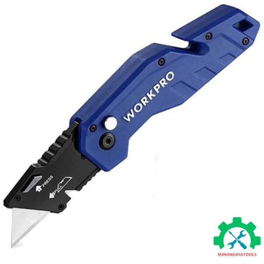 Dao tiện ích có lưỡi cắt gấp gọn, cán cầm bẳng nhựa Workpro - WP211008 