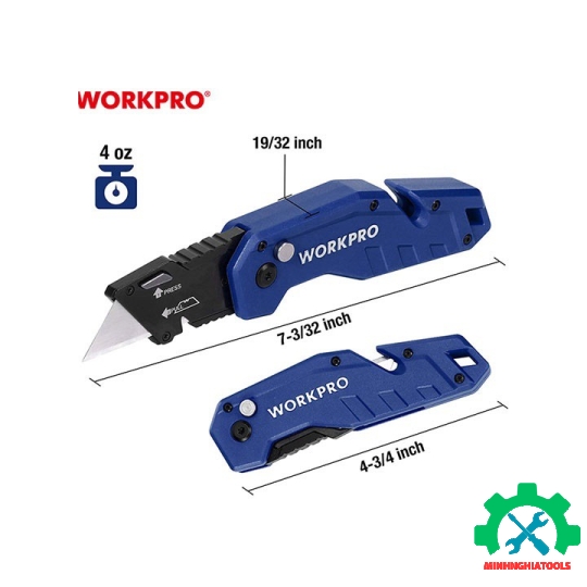 Dao tiện ích có lưỡi cắt gấp gọn, cán cầm bẳng nhựa Workpro - WP211008 