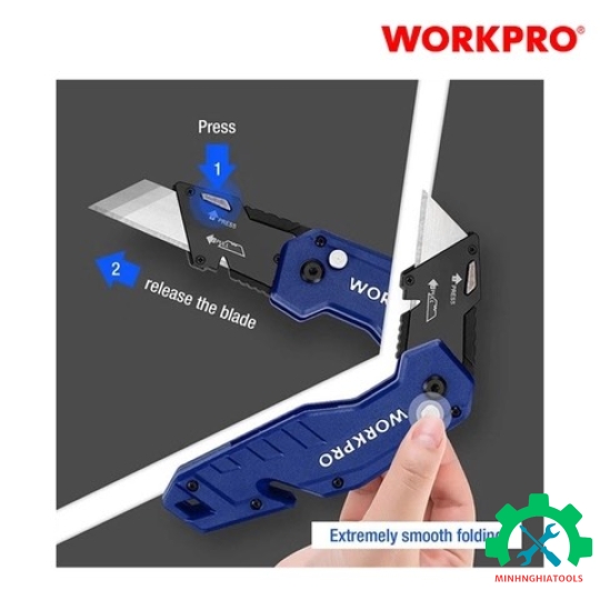 Dao tiện ích có lưỡi cắt gấp gọn, cán cầm bẳng nhựa Workpro - WP211008 