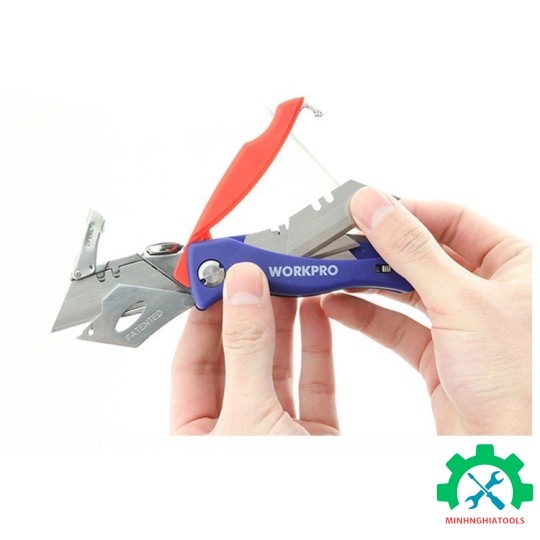 Dao gấp tiện ích có lưỡi cắt gấp gọn, có thể thay thế lưỡi dao nhanh chóng Workpro - WP211006 