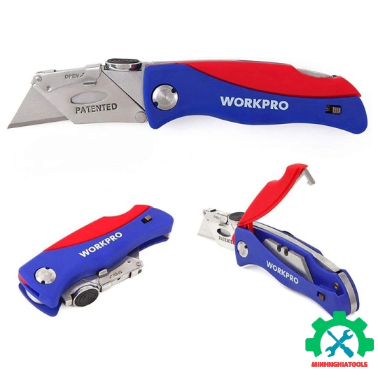 Dao gấp tiện ích có lưỡi cắt gấp gọn, có thể thay thế lưỡi dao nhanh chóng Workpro - WP211006 