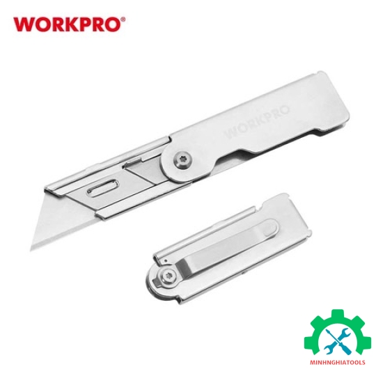 Dao tiện ích có lưỡi cắt gấp gọn, cán cầm bẳng thép không gỉ Workpro WP211001 