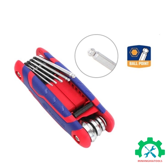 Bộ lục giác đầu bi, kiểu gấp tôm tích, 8 cái hệ mét (1.5,2,2.5,3,4,5,6,8mm), thép hợp kim CR-V Workpro - WP222020 