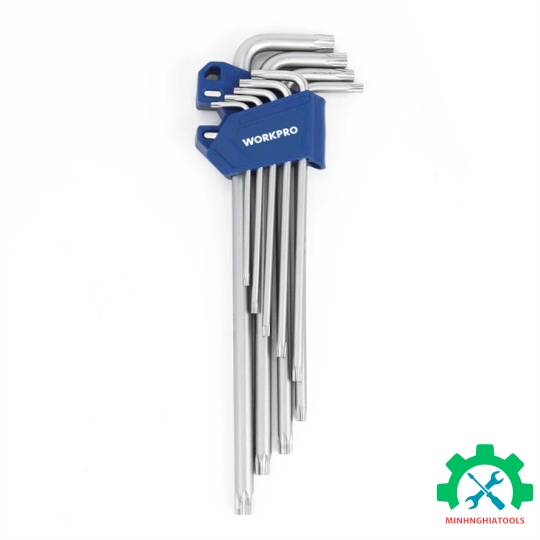 Bộ lục giác S2 đầu hình sao, kiếu chữ L, loại dài, 9 cái (T10,T15,T20,T25,T27,T30, T40,T45,T50), thép hợp kim CR-V Workpro - WP222036 