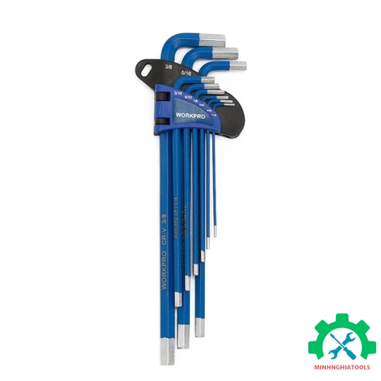 Bộ lục giác  kiểu chữ L, loại dài, 9 cái hệ inch, thép hợp kim CR-V Workpro - WP222015