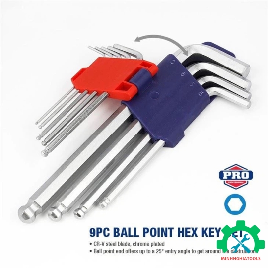 Bộ lục giác đầu bi loại ngắn 9 cái hệ mét Workpro WP222006 
