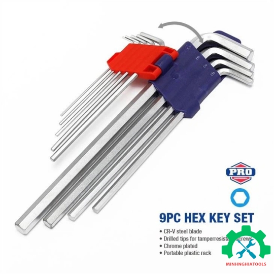 Bộ lục giác đầu bằng kiểu chữ L, loại dài 9 cái hệ mét Workpro - WP222005 