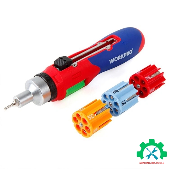 Bộ Tua vít tự động 24 cái gồm (đầu hình hoa khế, đầu dẹt, đầu vuông, đầu sao) Workpro - WP221056 