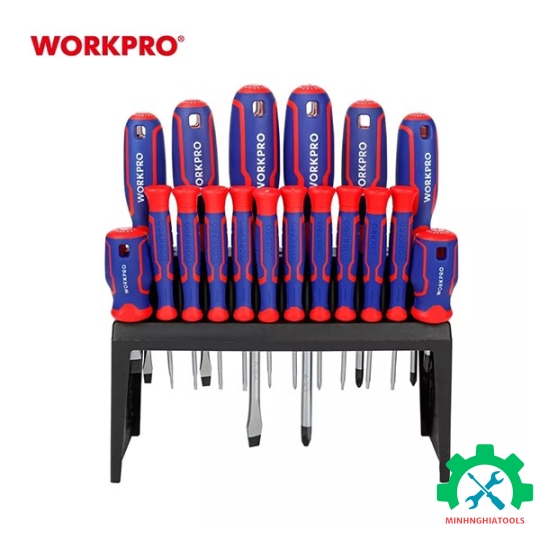 Bộ Tua vít 18 cái gồm các tua vít đầu hình hoa khế, đầu dẹt, đầu sao, thép hợp kim CR-V Workpro - WP200506 