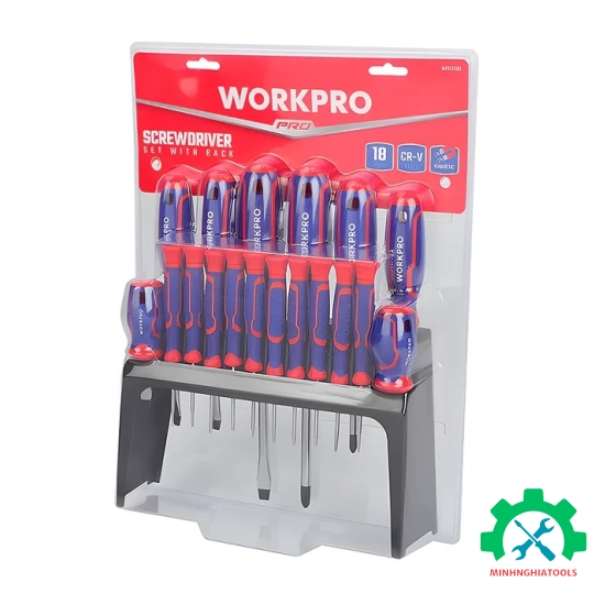 Bộ Tua vít 18 cái gồm các tua vít đầu hình hoa khế, đầu dẹt, đầu sao, thép hợp kim CR-V Workpro - WP200506 