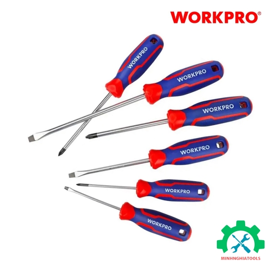 Bộ Tua vít 6 cái gồm ( 3 cái đầu hình hoa khế, 3 cái đầu dẹt), thép hợp kim CR-V Workpro - WP200504 