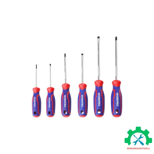 Bộ Tua vít 6 cái gồm ( 3 cái đầu hình hoa khế, 3 cái đầu dẹt), thép hợp kim CR-V Workpro - WP200504 