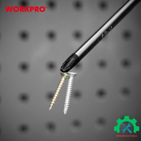 Tua vít đầu hoa thị, tay cầm bọc nhựa cao su 3 màu, chống trơn trượt kích thước PH1x150mm, thép hợp kim CR-V Workpro - WP221028