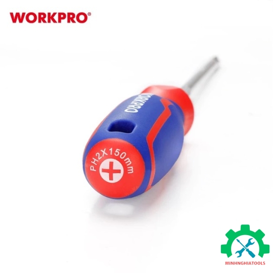 Tua vít đầu hoa thị, tay cầm bọc nhựa cao su 3 màu, chống trơn trượt kích thước PH2x150mm, thép hợp kim CR-V Workpro - WP221030