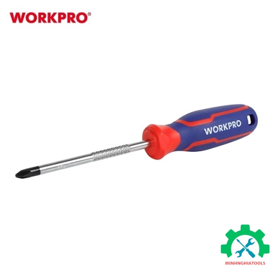 Tua vít đầu hoa thị, tay cầm bọc nhựa cao su 3 màu, chống trơn trượt kích thước PH1x100mm, thép hợp kim CR-V Workpro - WP221027