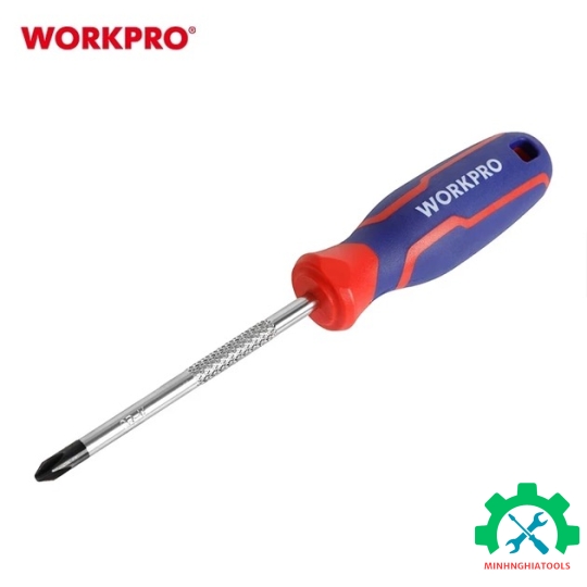 Tua vít đầu hoa thị, tay cầm bọc nhựa cao su 3 màu, chống trơn trượt kích thước PH1x100mm, thép hợp kim CR-V Workpro - WP221027