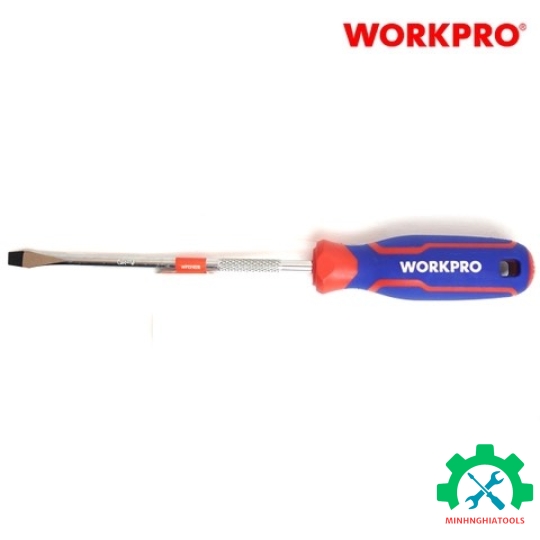 Tua vít đầu dẹt vít, tay cầm bọc nhựa cao su 3 màu, chống trơn trượt kích thước 5x150mm, thép hợp kim CR-V Workpro - WP221022 
