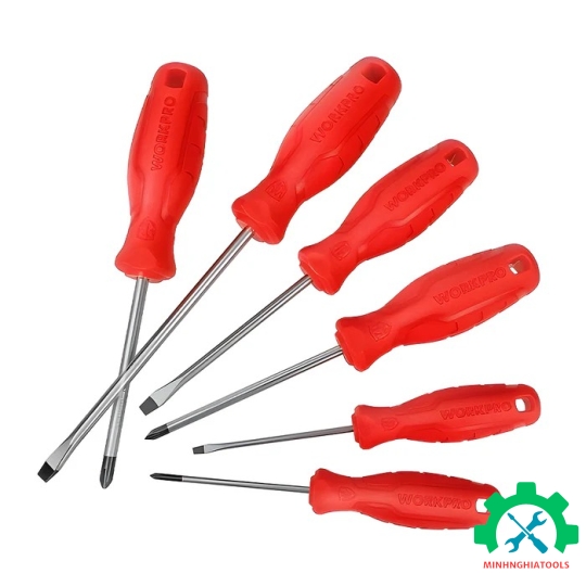 Bộ Tua vít 6 cái gồm (3 cái đầu hoa khế, 3 cái đầu dẹt) , thép CR-V Workpro - WP200501 
