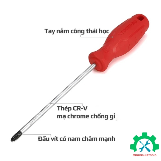 Tua vít đầu hình hoa khế, kích thước PH2x150mm, thép hợp kim CR-V Workpro - WP221010 