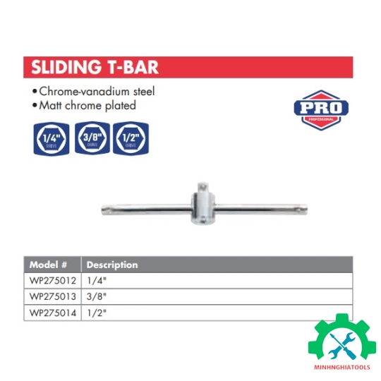 Thanh trượt chữ T có đầu vuông 1/4 inch Workpro - WP275012 