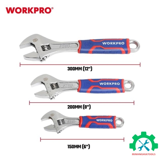 Bộ mỏ lết 3 chi tiết Workpro WP202515 tay cầm bọc nhựa 