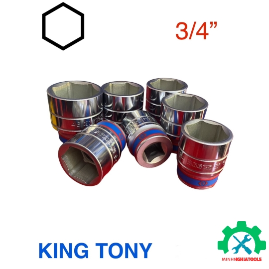 Đầu Tube Trắng Ngắn 3/4 Inch Kingtony 6335 Thép CR-V, Các Size Lẻ Từ 17-65mm